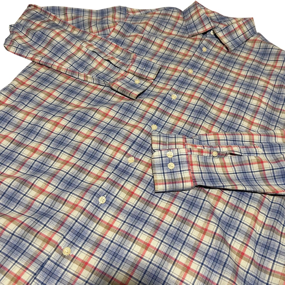 Johnnie-O Button Down Mens XL Blue Red Plaid Performance Long Sleeve Bamboo